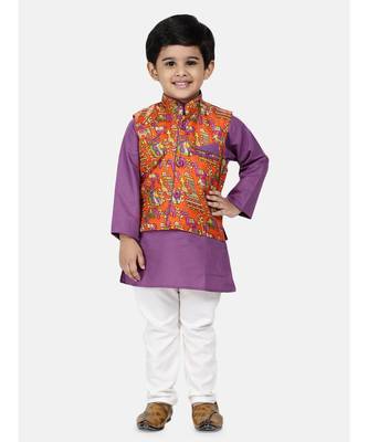 purple Kurta Pajama with Village Art Waistcoat 1