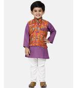 purple Kurta Pajama with Village Art Waistcoat