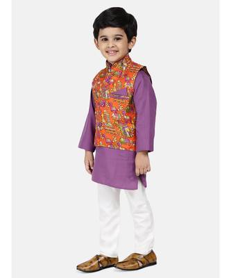 purple Kurta Pajama with Village Art Waistcoat 2