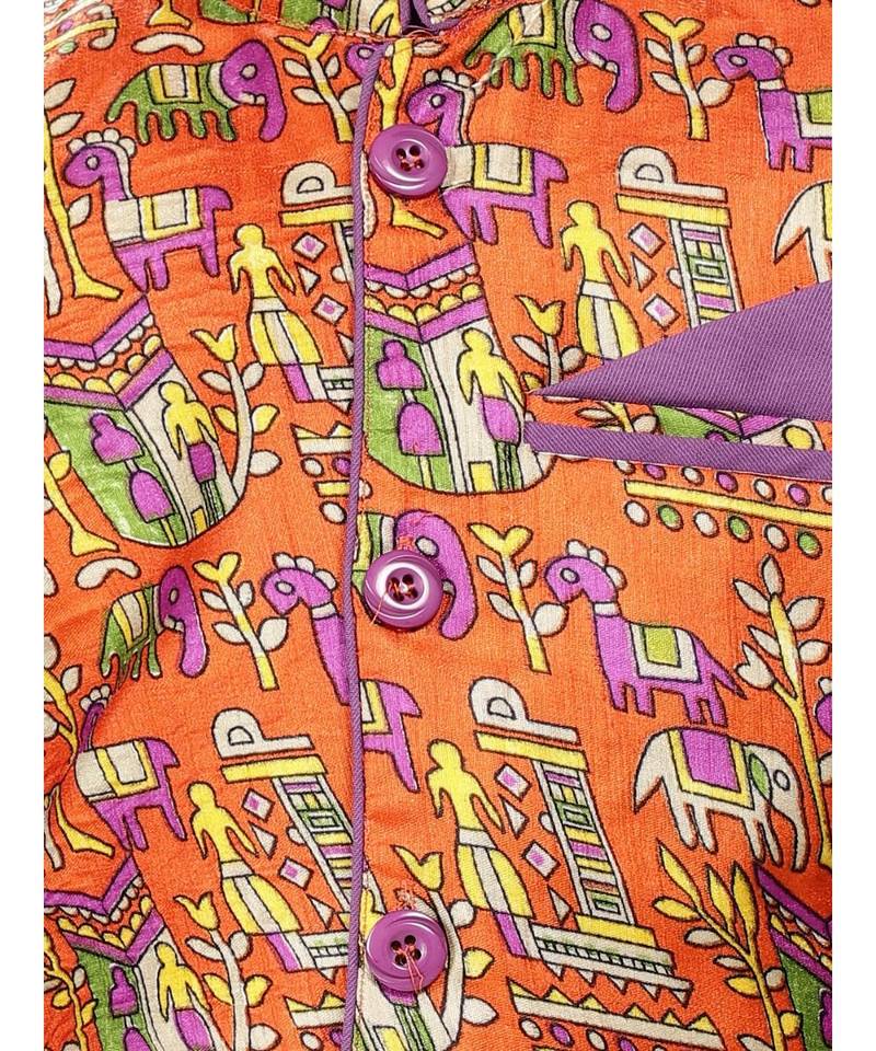 purple Kurta Pajama with Village Art Waistcoat