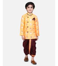 orange Boys Brocade Sherwani Style Dhoti Kurta