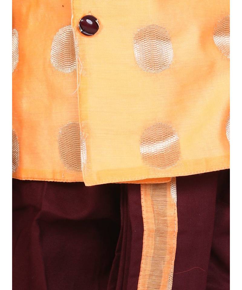 orange Boys Brocade Sherwani Style Dhoti Kurta