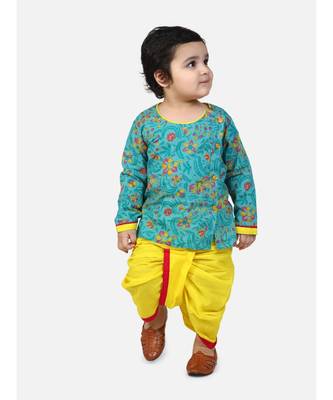 green Jaipuri Front Open Full Sleeve Dhoti Kurta 1