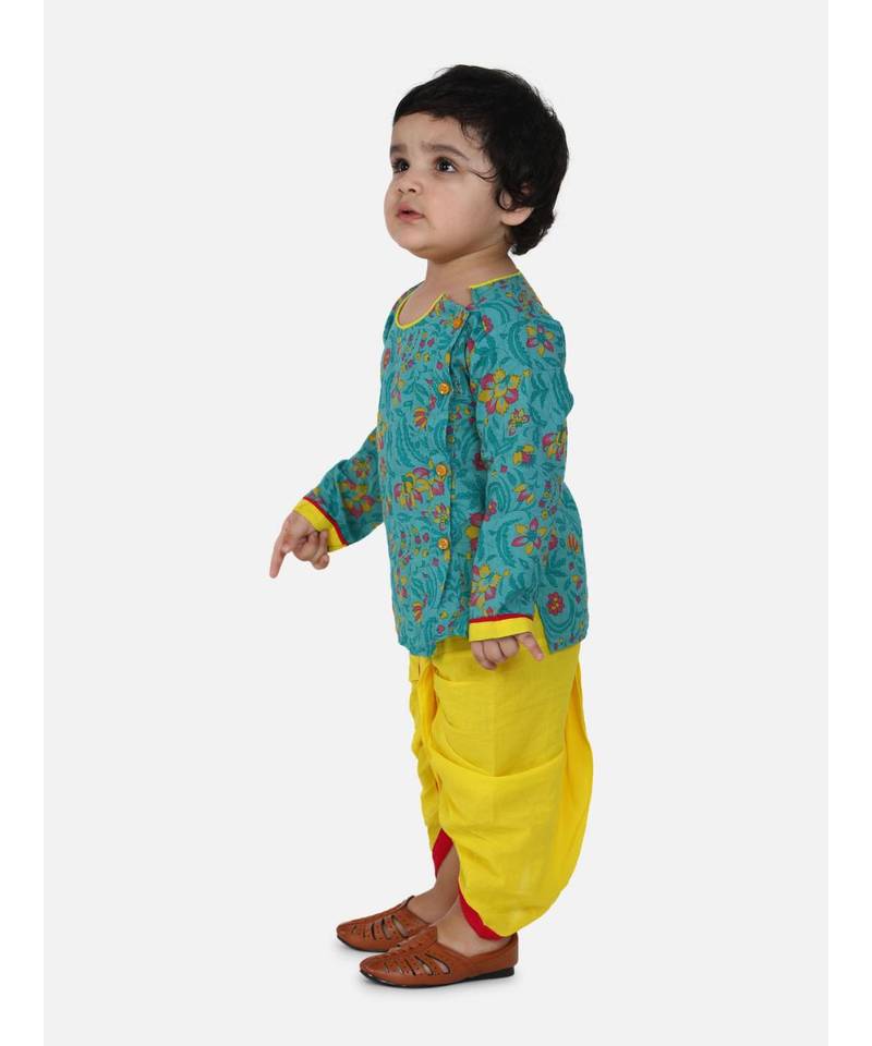 green Jaipuri Front Open Full Sleeve Dhoti Kurta