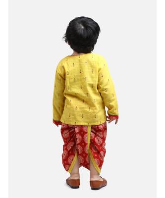 yellow Jaipuri Front Open Full Sleeve Dhoti Kurta 2