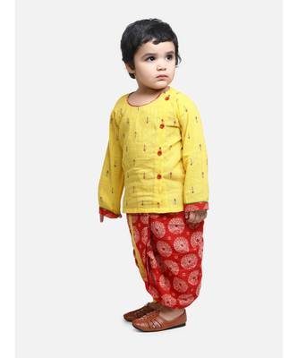 yellow Jaipuri Front Open Full Sleeve Dhoti Kurta 3