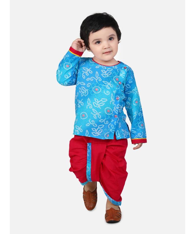 blue Jaipuri Front Open Full Sleeve Dhoti Kurta