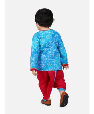 blue Jaipuri Front Open Full Sleeve Dhoti Kurta 4