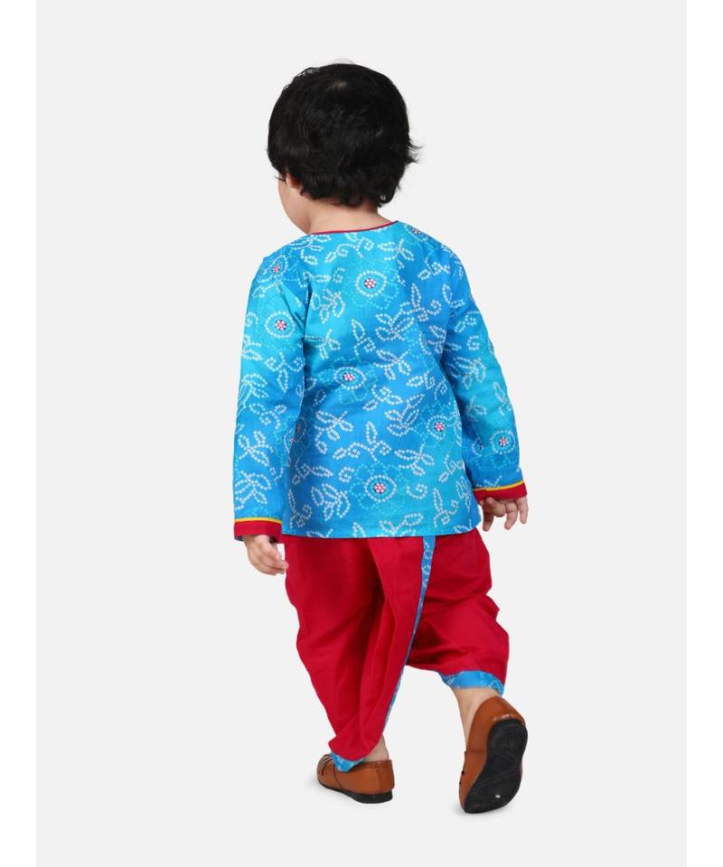 blue Jaipuri Front Open Full Sleeve Dhoti Kurta