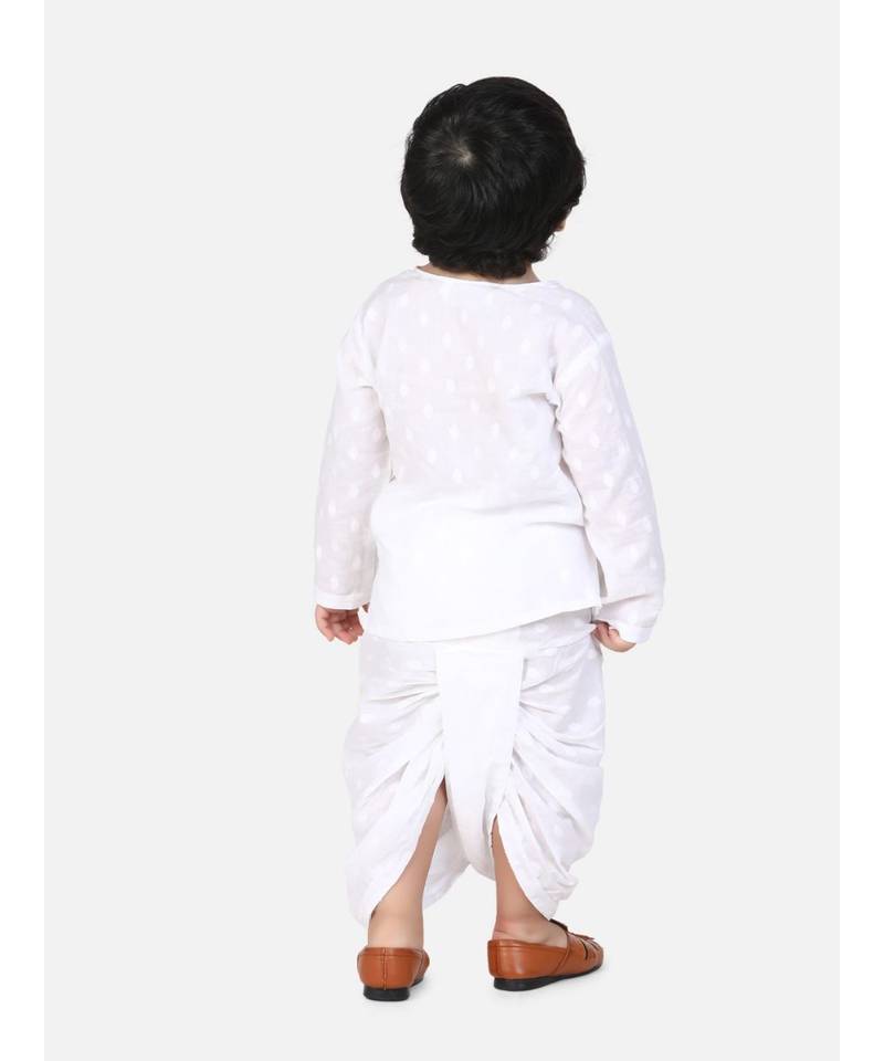 white Jaipuri Front Open Full Sleeve Dhoti Kurta