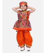 orange Sleeveless Mirror work kedia dhoti set