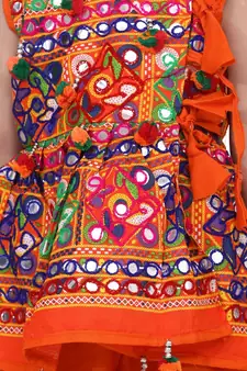 orange Sleeveless Mirror work kedia dhoti set