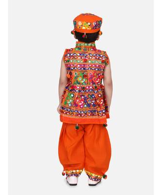 orange Sleeveless Mirror work kedia dhoti set 4