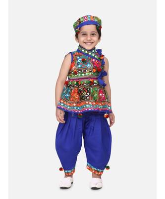 blue Sleeveless Mirror work kedia dhoti set 1
