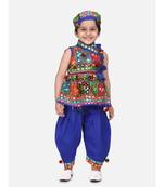 blue Sleeveless Mirror work kedia dhoti set