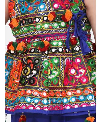 blue Sleeveless Mirror work kedia dhoti set 2