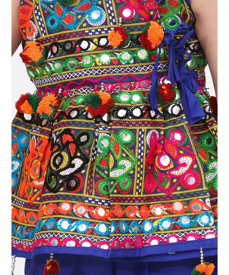 blue Sleeveless Mirror work kedia dhoti set