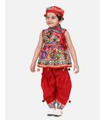 red Sleeveless Mirror work kedia dhoti set