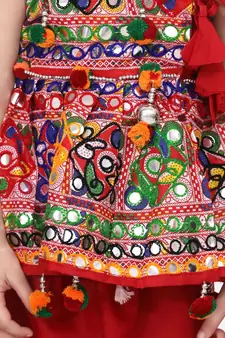 red Sleeveless Mirror work kedia dhoti set