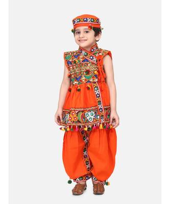 orange Embroidered Sleeveless Kedia Dhoti set 1