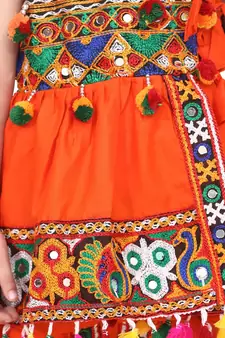 orange Embroidered Sleeveless Kedia Dhoti set