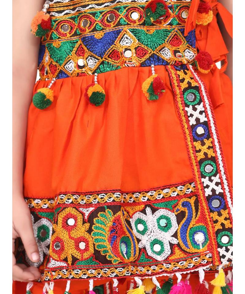 orange Embroidered Sleeveless Kedia Dhoti set
