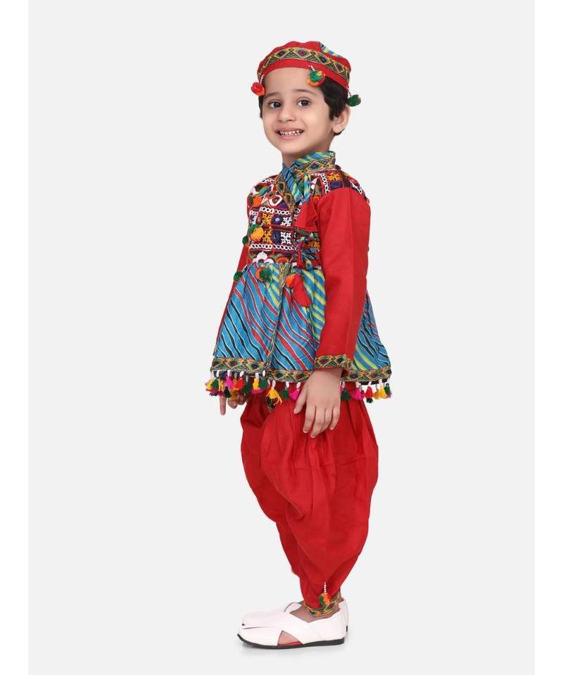 maroon Full Sleeve Leheria Kedia Dhoti Dress For Boys