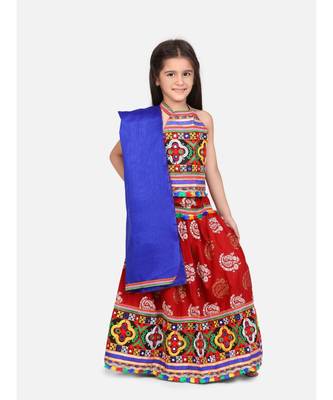 Gold Print Halter Neck Chaniya Choli 1