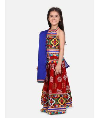 Gold Print Halter Neck Chaniya Choli 3