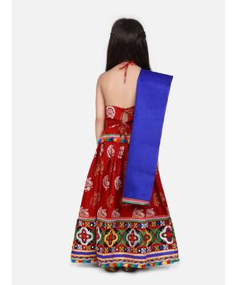 Gold Print Halter Neck Chaniya Choli 4