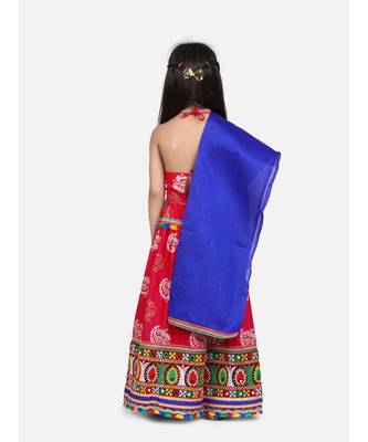 Gold Print Halter Neck Chaniya Choli 4