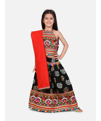 Gold Print Halter Neck Chaniya Choli 1