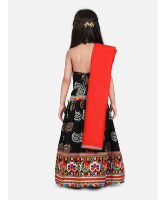 Gold Print Halter Neck Chaniya Choli 4
