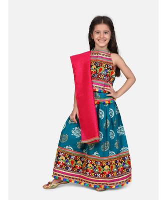 Gold Print Halter Neck Chaniya Choli 1