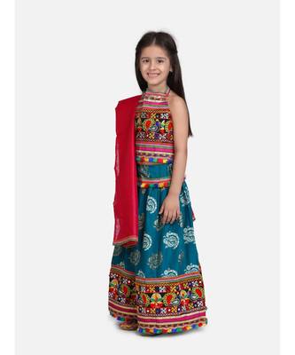 Gold Print Halter Neck Chaniya Choli 3
