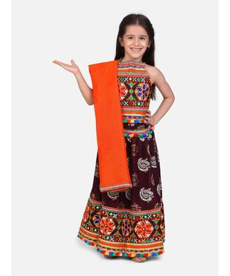 Gold Print Halter Neck Chaniya Choli 1