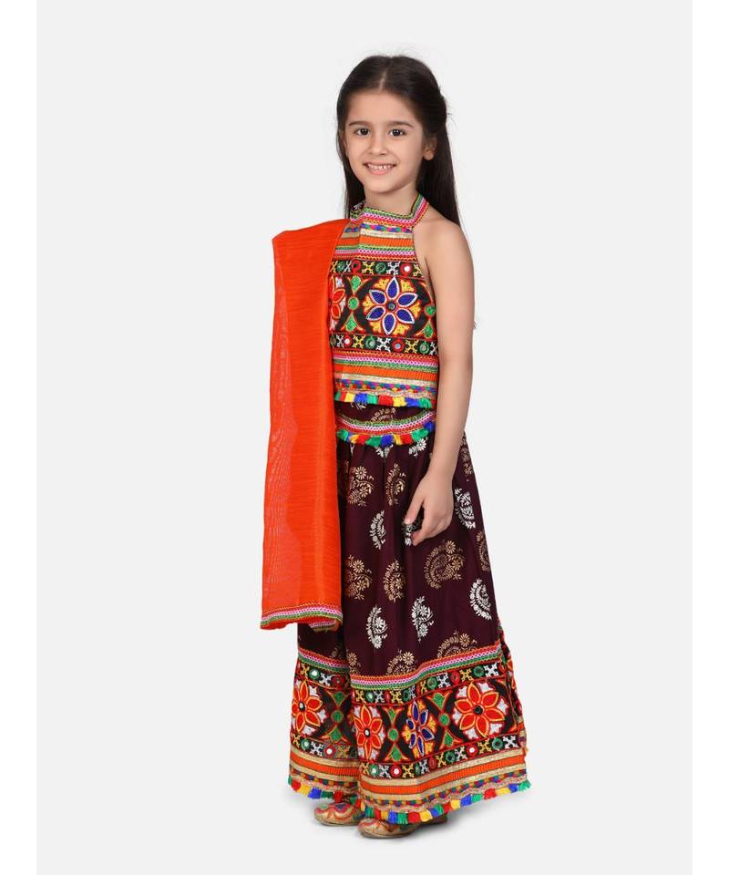 Gold Print Halter Neck Chaniya Choli