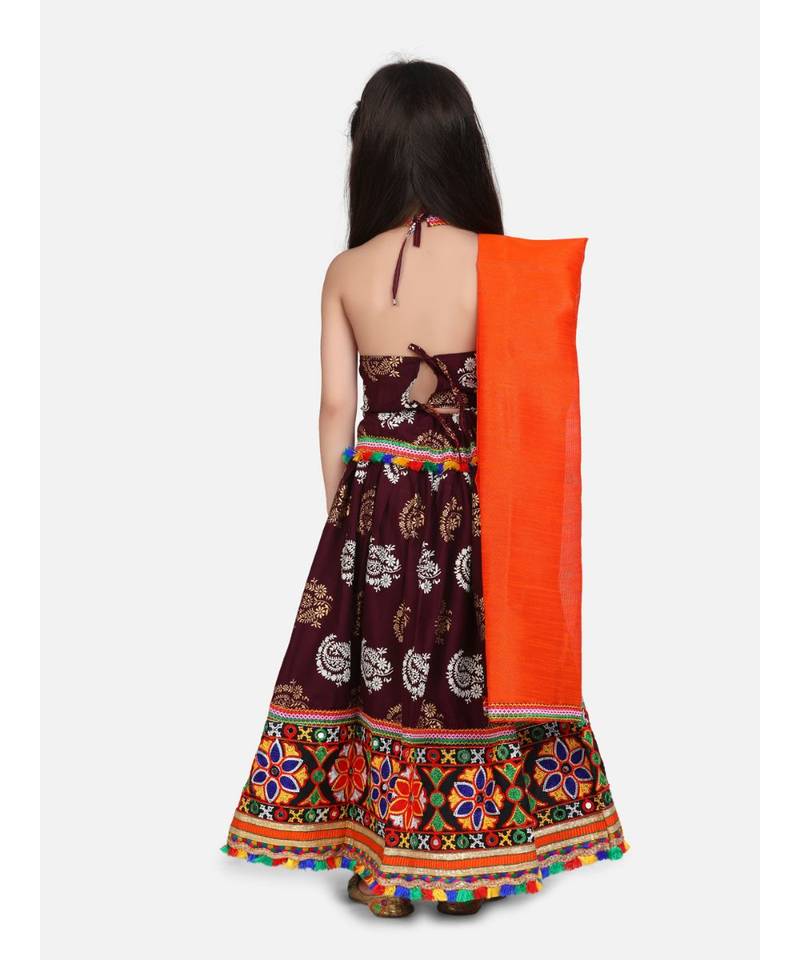 Gold Print Halter Neck Chaniya Choli