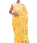 Lavangi Yellow Embroidered Lucknow Chikan Cotton Saree with Blouse