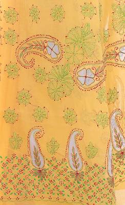 Lavangi Yellow Embroidered Lucknow Chikan Cotton Saree with Blouse 4