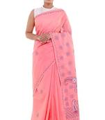 Lavangi Light Gajiri Embroidered Lucknow Chikan Cotton Saree with Blouse