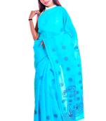 Lavangi Sky Blue Embroidered Lucknow Chikan Cotton Saree with Blouse