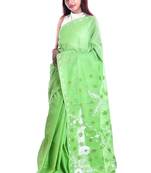 Lavangi Green Embroidered Lucknow Chikan Cotton Saree with Blouse
