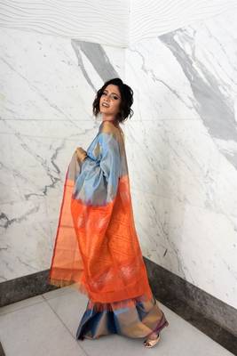 Grey Orange Grand SIlk Saree 2