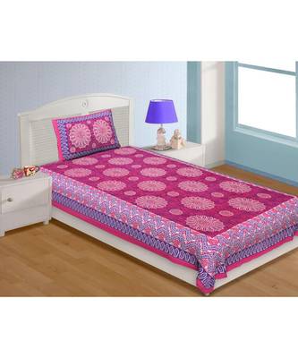 Single Bedsheet Pure Cotton Pink Border Flower Print Zig Zag Pattern 1