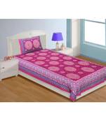 Single Bedsheet Pure Cotton Pink Border Flower Print Zig Zag Pattern