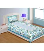 Single Bedsheet Pure Cotton firozi Border with Flower and Leaf Pattern