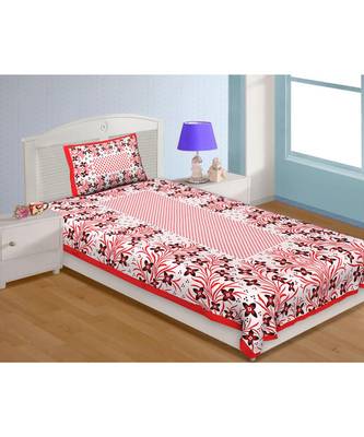 Single Bedsheet Pure Cotton Red Border with Flower and Leaf Pattern 1