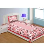 Single Bedsheet Pure Cotton Red Border with Flower and Leaf Pattern