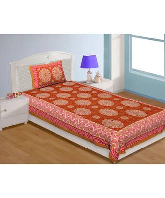 Single Bedsheet Pure Cotton Brown Border Flower Print Zig Zag Pattern 1